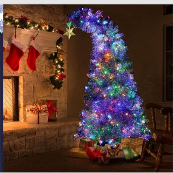 Silver Bent Top 6 Ft Artificial Christmas Tree With Gold Star - Picture 2 of 6